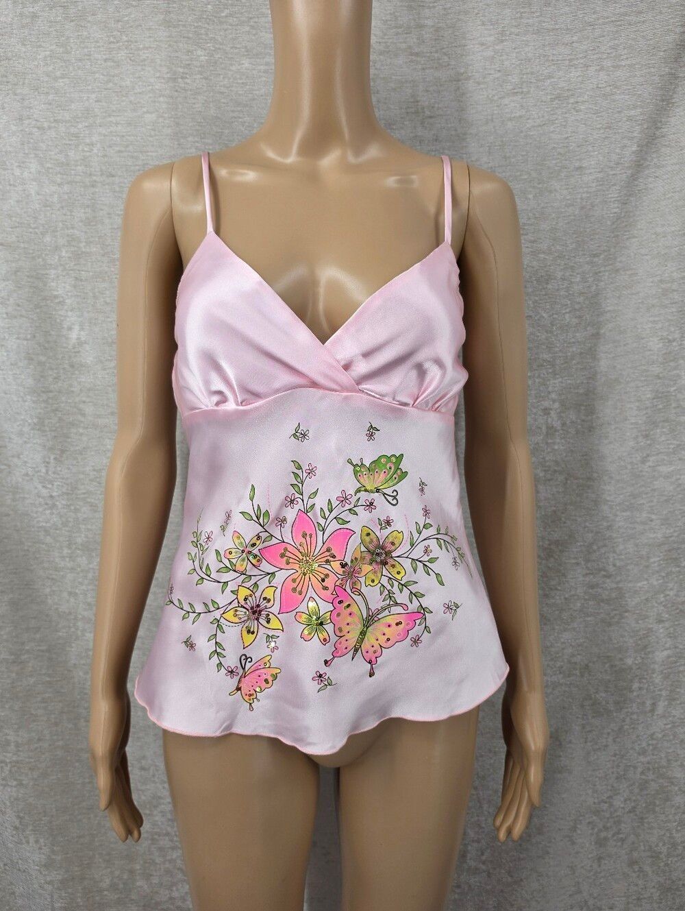 Lipstick Y2K Baby Pink Neon Floral Butterfly Satin Cami Top Fariycore Iconic